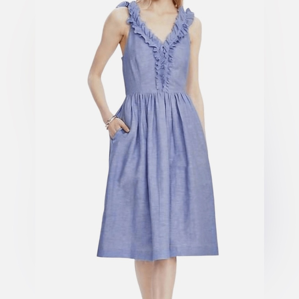 Banana Republic Blue Sleeveless V-Neck Midi Sundress